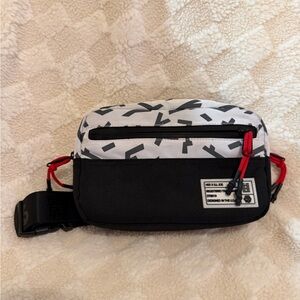 HEX Chic Black and White Belt Bag with Red Accents